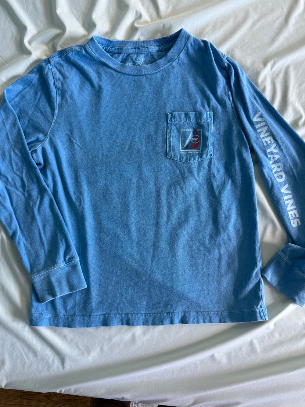 Vineyard Vines Kids Long-Sleeve Tee in Light Blue with Sleeve Logo